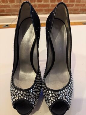Casadei Women's Black Peep-Toe Heels with metallic studs. Women’s size 9